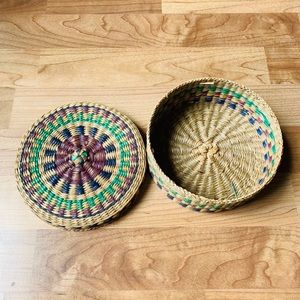 SOLD rattan Wicker Boho Basket with lid